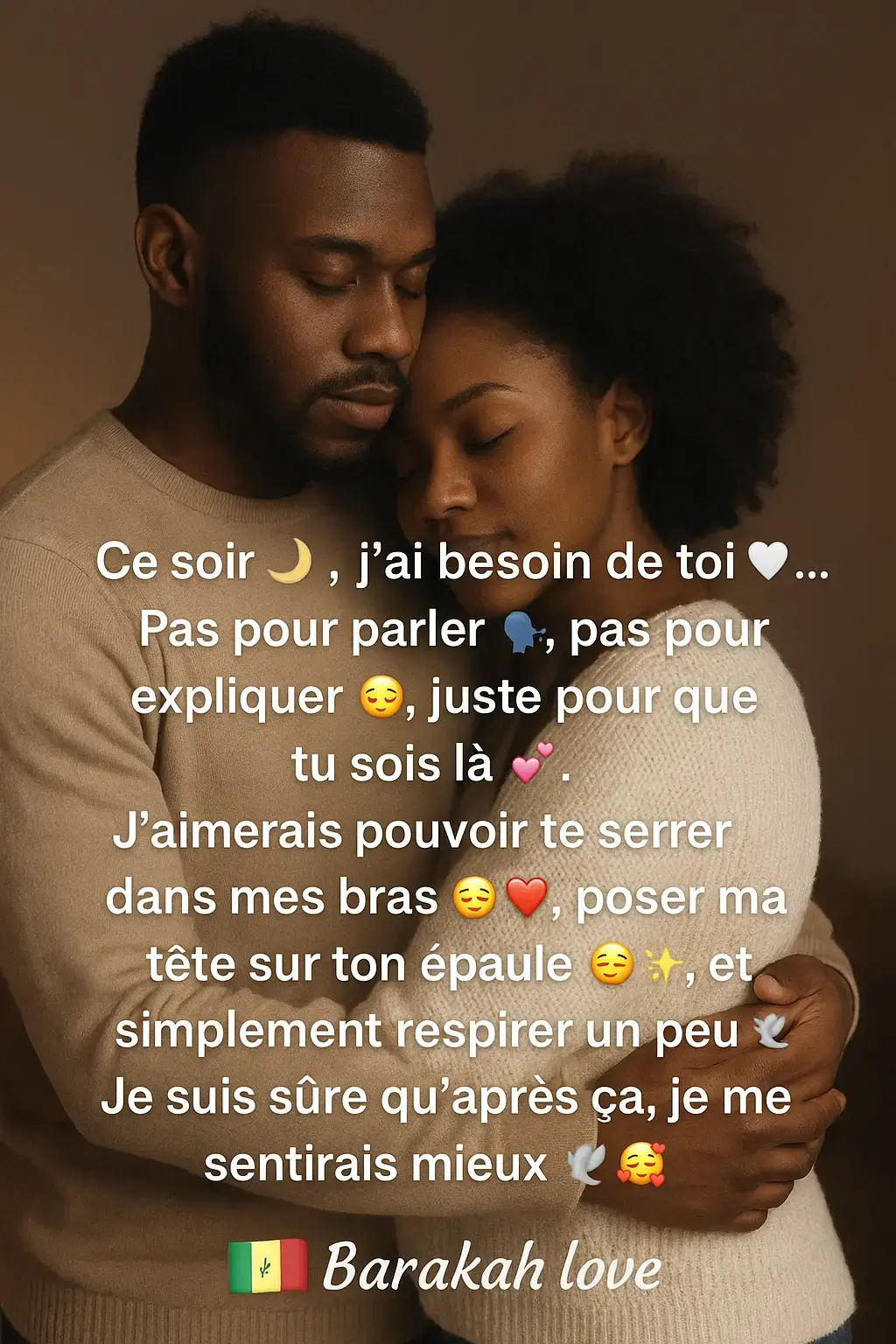 Parfois, j’ai juste besoin de toi… pas de mots, juste ta présence 🤍💭 #amour #couple #Love #barakahlove 