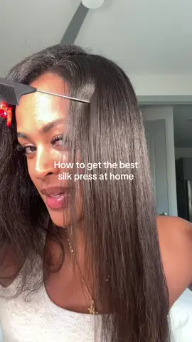 Silk pressing has become so easy with these tools and techniques! And it lasts😘 . .  #silkpressathome #diysilkpress  @Wella Professionals @Color Wow Hair #CapCut 