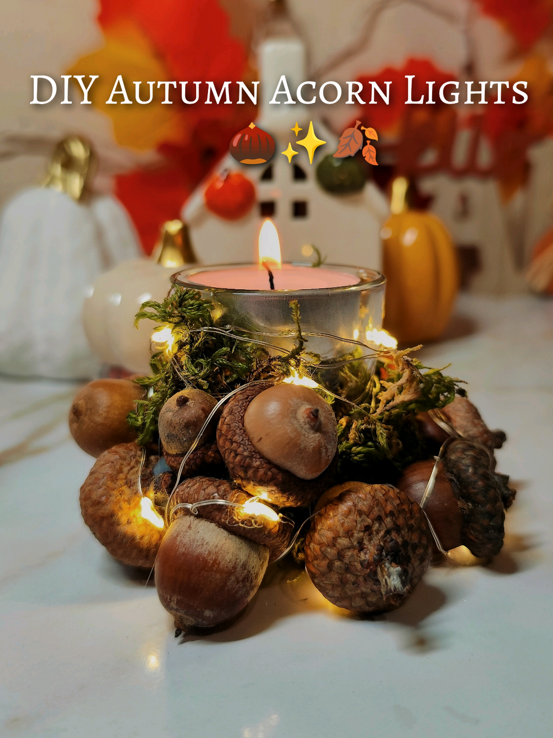 DIY Autumn Acorn Lights 🌰✨🍂 #craft #DIY #autumn #autumndiy #acorn 