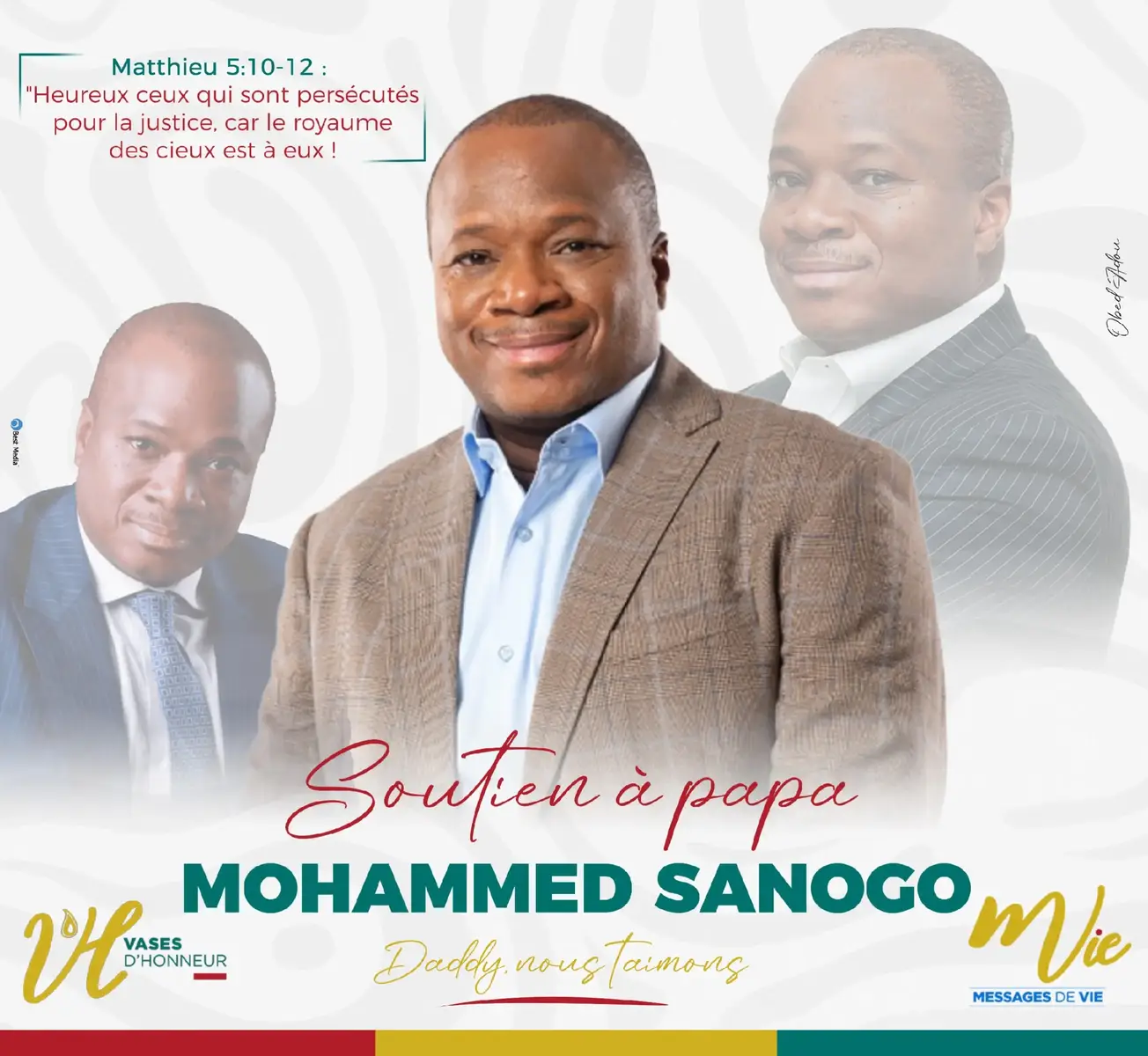 Quoiqu'on dise sur papa Pasteur Mohammed Sanogo , son Ministère Eglise VASES D'HONNEUR  est l'église qui m'a redonné l'envie d'aller à l'église depuis 2023, nous t'aimons Papa🤍🙏🏽 J'apporte mon soutien à Papa Mohammed Sanogo à travers ce visuel que j'ai réalisé 👇🏽 Partageons au max afin qu'il voit ! #vasesdh #mohammedsanogo #vasesdhonneurcdf #eglise #évangélique 
