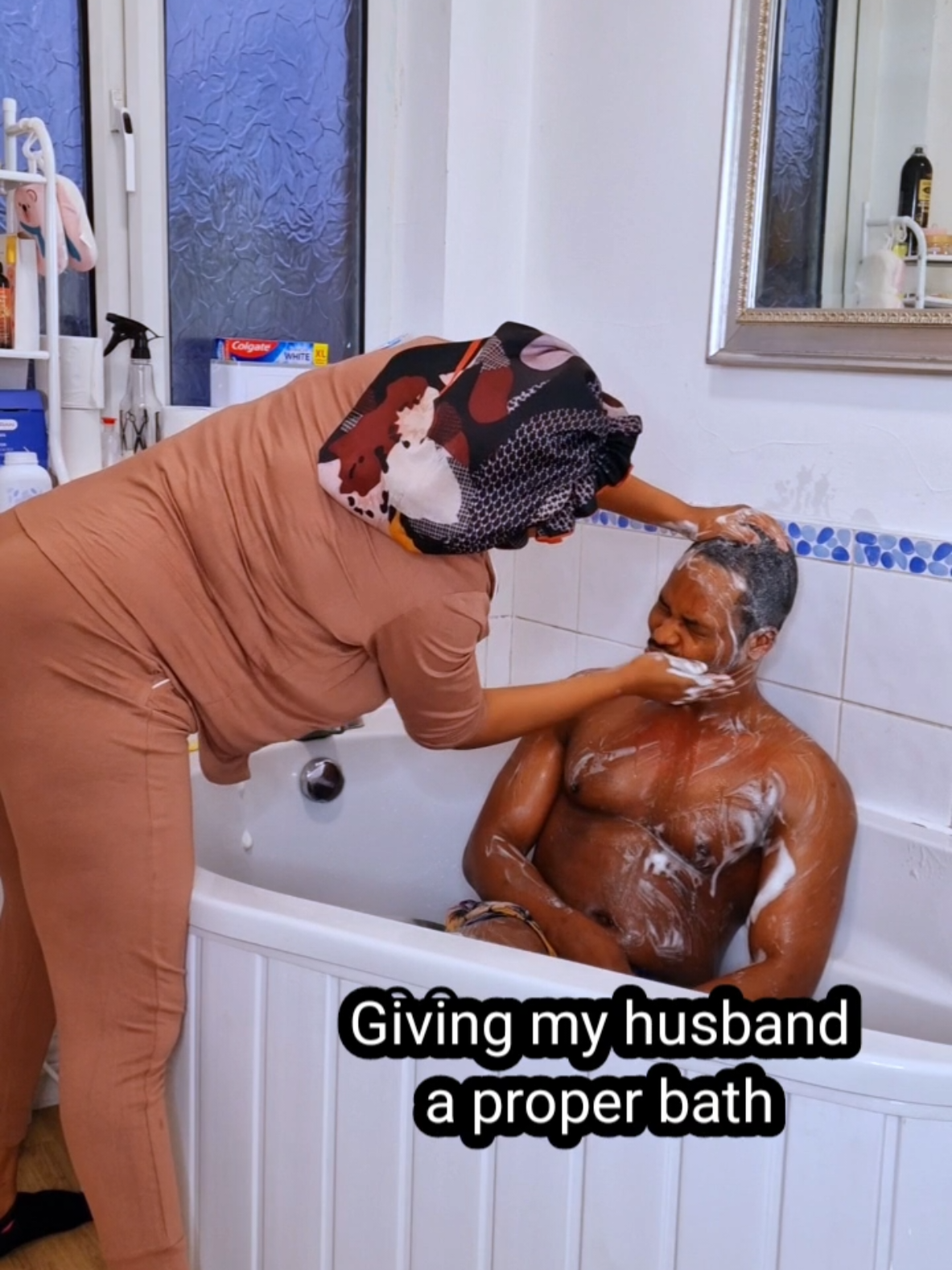 Giving my husband a proper bath #fyp 