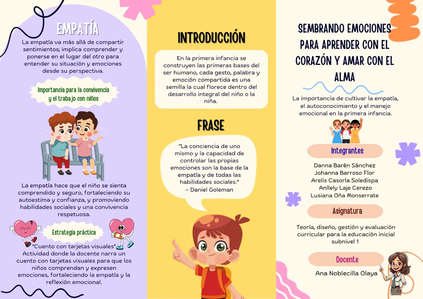 ¿Sabías que estas 3 habilidades son la clave del éxito emocional de tu peque? 🧠Autoconocimiento + ❤️Empatía + 🌈Manejo de Emociones = Niños Felices y Capaces. Te muestro cómo desarrollar estos pilares con el tríptico que preparamos. ¡Guárdalo y compártelo con más papás! #educacióninicial💜🖍️ #desarrolloinfantil #crianzapositiva #unemi 