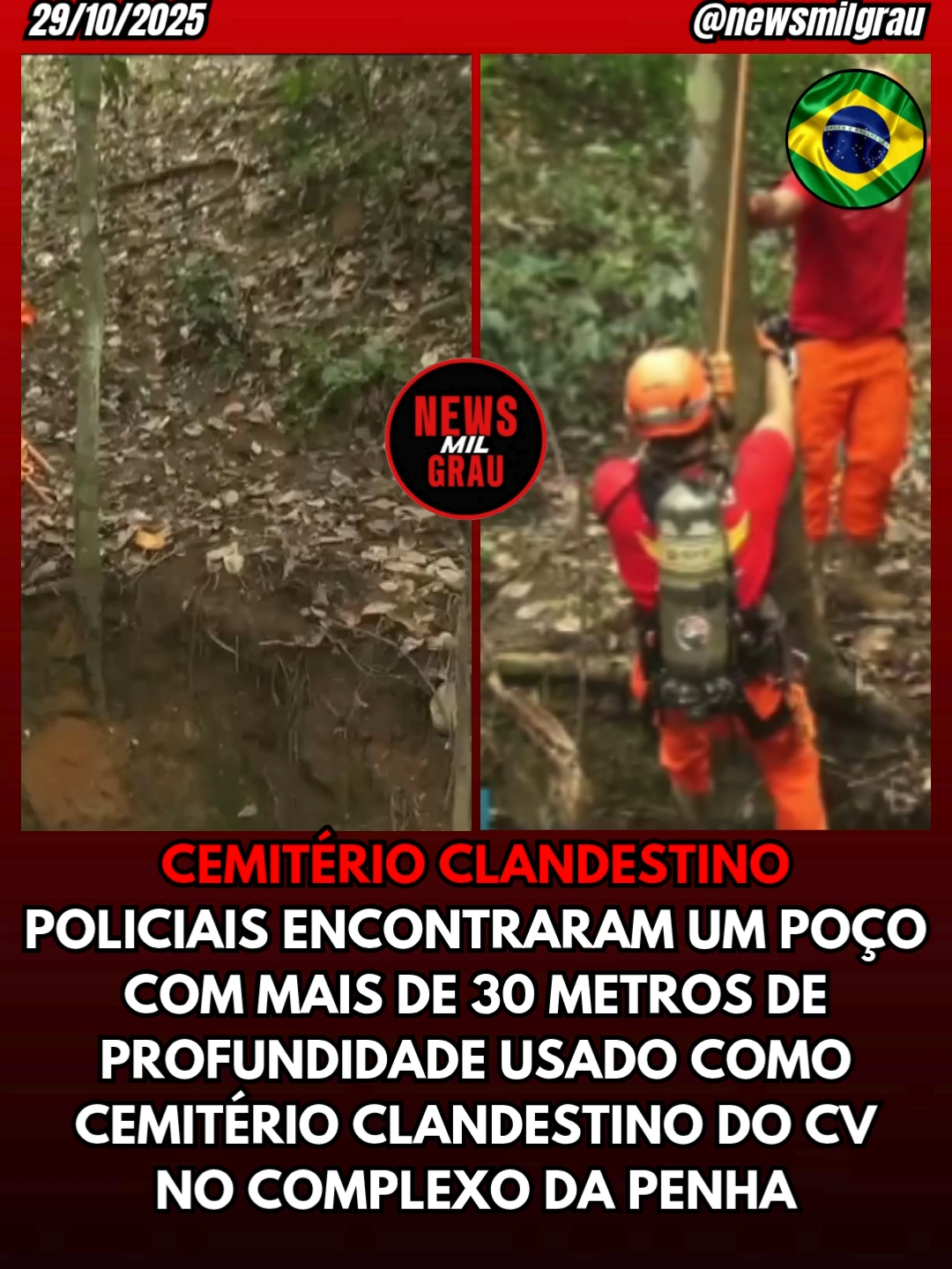 A Polícia Civil encontrou um cemitério clandestino do Comando Vermelho no Morro do Jordão. Uma vala de 30 metros foi aberta pra jogar os corpos dentro. #penha #guerra #riodejaneiro