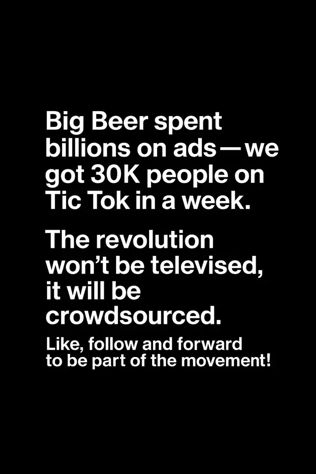 Like, follow and forward to your crew! Be part of changing Big Beer dominance on the people!  Time to rise up against The Man! #beer #revolution #bigbeer #drinkbiff 