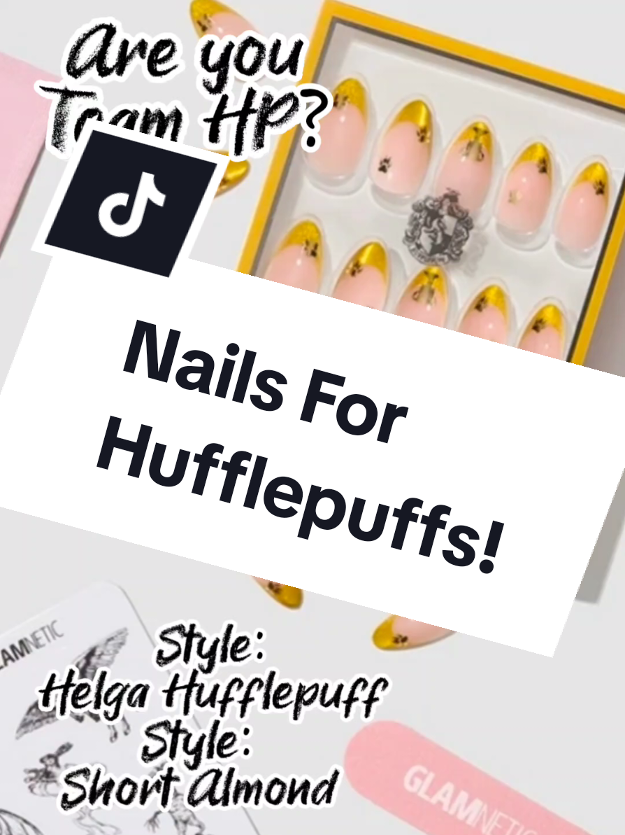 @Glamnetic Calling all Team #hufflepuff! I was #gifted these adorable nails from Glamnetic. Style:Helga Hufflepuff- Warmth, loyalty, and a golden touch—the Helga Hufflepuff™ Nail Set brings house pride to life. Sunny yellow velvet French tips meet gleaming metallic gold accents for a design that radiates quiet confidence. In a short almond shape, it’s approachable yet luxe, making it as enduring and steadfast as Hufflepuff’s own heart. FUN FACT: Includes a limited edition magical creatures themed sticker sheet! Key Features: Length: Short Shape: Almond Finish: Velvet Opacity: Semi-Transparent Thickness: 0.6 mm Each wear lasts up to 2 weeks Waterproof Customizable Vegan & Cruelty-free #nailinspo #nailart #trendynails 