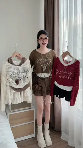 ✨Set áo len phối tầng siêu xinh, lên form dễ thương hết nấc 💕 Mix chân váy hay quần short đều chuẩn style Hàn luôn 🧸 #áolenđẹp #outfitxinh #phốistyle #xuhuong2025 #mixandmatch