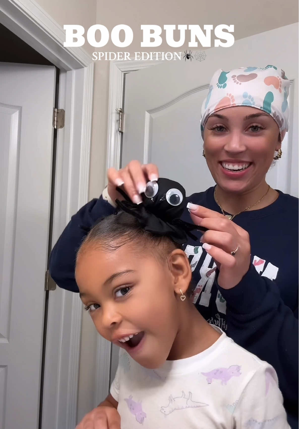 spun up some boo-tiful buns for my girl 🕷️💕 #boobuns #spiderbuns #halloweenhair 