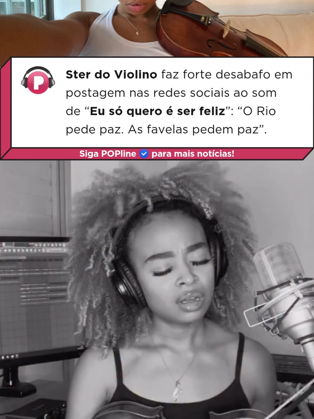 Ster do Violino ficou conhecida nas redes por fazer versões de músicas do funk no instrumento! Do Rio de Janeiro, a artista publicou um relato sobre os últimos acontecimentos na cidade: 