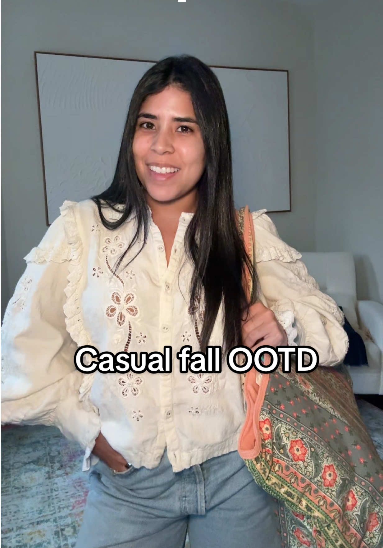 Casual fall outfit for my needlepoint class! Wearing: @renttherunway @adidas @AGOLDE @Sézane @forloveandlemons #casualfalloutfits #casualfalloutfit #casualfallootd #fallootd #baggyjeansoutfit 