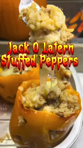 Jack O Latern Stuffed Peppers #stuffedpeppers #fyp #spookyseason #halloweenfood #momtok 