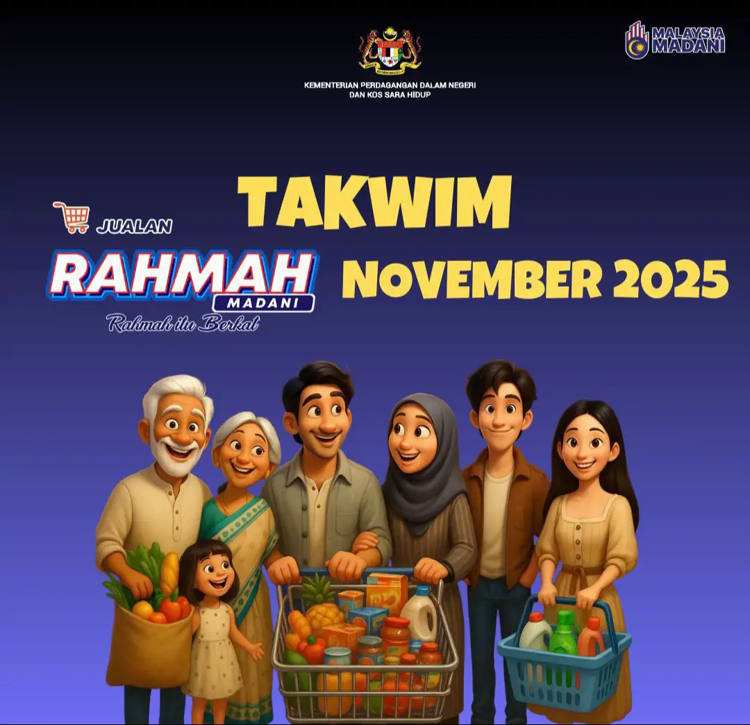 Ayuh singgah di Program Jualan RAHMAH MADANI (PJRM) untuk dapatkan barang keperluan harian anda sepanjang November ini. Paling 𝘣𝘦𝘴𝘵, harga barang memang murah dengan penjimatan 10% sehingga 30% melalui 𝘀𝘂𝗯𝘀𝗶𝗱𝗶 𝗞𝗲𝗿𝗮𝗷𝗮𝗮𝗻 dan banyak pilihan tau.  Jangan lupa intai-intai tarikh & lokasi jualan melalui Portal Rasmi KPDN https://www.kpdn.gov.my/ms/jualan-rahmah. Apa yang penting, PJR ada di seluruh kawasan Parlimen & Dewan Undangan Negeri 𝘰𝘬𝘢𝘺 . Jumpa anda di sana!  𝐑𝐀𝐇𝐌𝐀𝐇 𝐈𝐓𝐔 𝐁𝐄𝐑𝐊𝐀𝐓 #KPDN #KPDNKita #PJRM #RahmahItuBerkat #MalaysiaMADANI