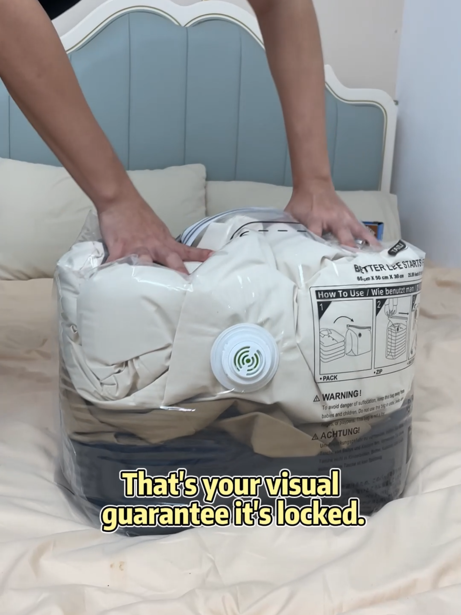 No more sitting on your luggage to zip it shut. Just roll the air out and watch the magic happen. #vacuumbag #spacesaver #spacesaving #vacuumbags #travelhacks #travelhack #packwithme