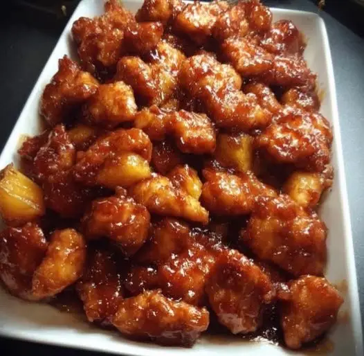 Baked Sweet and Sour Chicken  Ingredients 2 lb. (.9kg) chicken tenderloin chunks 1 cup pineapple juice 1/2 cup brown sugar 1/3 cup soy sauce Instructions Cut chicken tenders in pieces and brown. Combine pineapple juice, brown sugar and soy sauce; mix well. Stir in chicken pieces, coating well. Pour into crock pot and cook on low for 6-8 hours. Serve over rice.  Enjoy