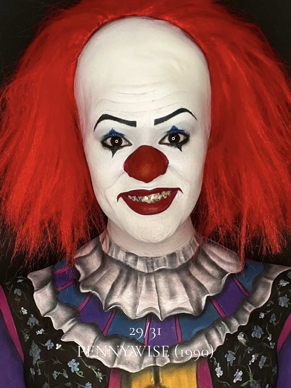 29/31 Pennywise (1990 Version) #fyp #foryoupage #31daysofhalloween #MELtober2025 #halloween @Mehron Makeup paradise makeup water activated paints for the entire look 🖤 