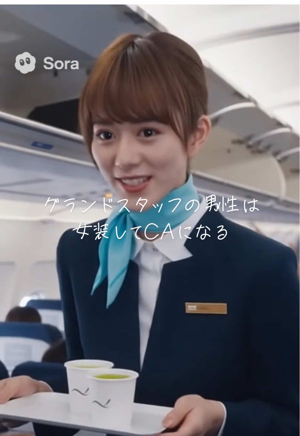 急遽欠員の出たCAはグランドスタッフにお願いして女装CAとして働いてもらう When a flight attendant suddenly became vacant, the ground staff was asked to work as a cross-dressing flight attendant. #crossdress #boytogirl #sora2 #女装 
