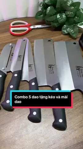 Combo mua 5 dao tặng kéo và mài dao, được làm từ thép trắng không rỉ, chuôi liền cán #xuhuong #ngocdungshop91 #daotheptrangkhonggi #daothepkhonggi #muataitiktok 