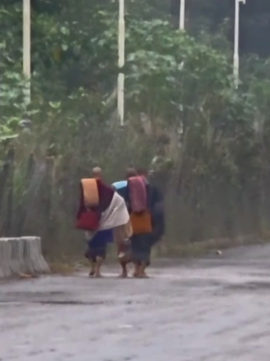 Thầy Minh Tuệ đi Khất thực ngày mưa cùng với 2 sư Thanh Tịnh và Minh Thiện. 