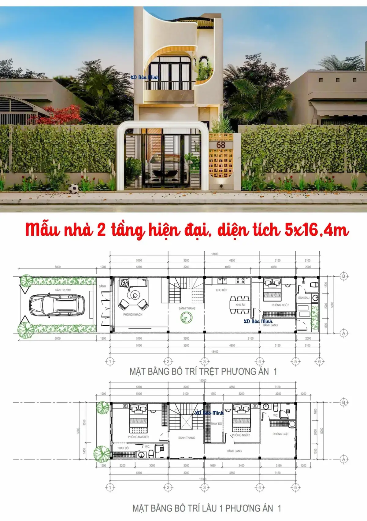 Mẫu nhà đẹp, gợi ý bố trí công năng nhà 2 tầng diện tích 5x16,4m #xaydungbaominh #xaynhatrongoi #maunhadep #nha2tang 