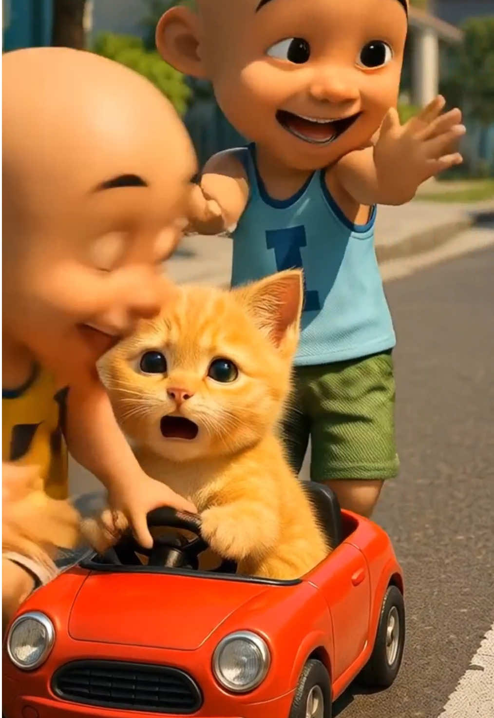 Upin & Ipin thought it was fun to tease the kitten, but Mother Cat appeared to teach them a lesson! 😅#catsoftiktok #viraltiktok #orangecat #upinipin #upinipinviral 
