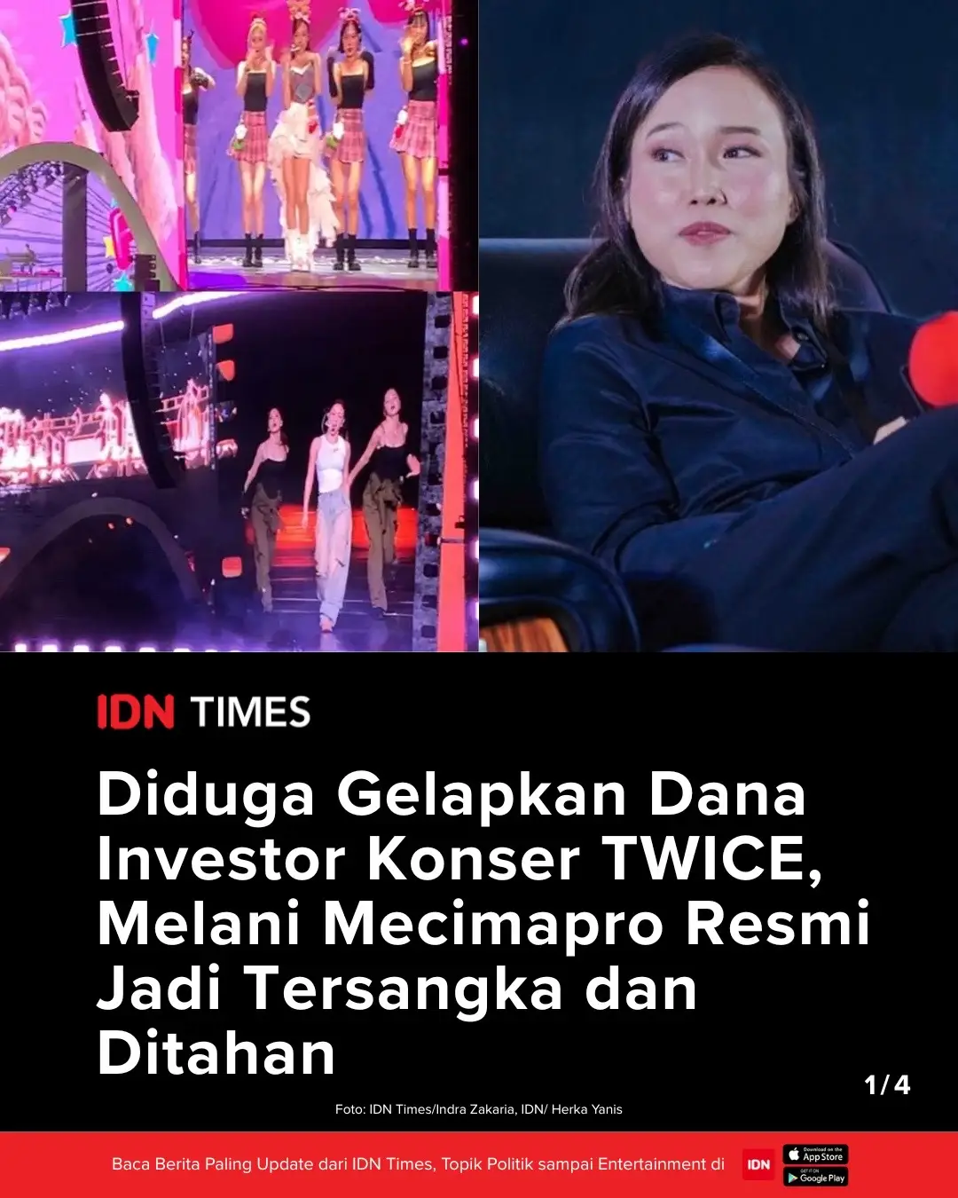Polda Metro Jaya resmi menetapkan Direktur Mecimapro, Fransiska Dwi Melani, sebagai tersangka dalam kasus dugaan penggelapan dana investor konser K-Pop TWICE di Jakarta. Kasus ini bermula dari kerja sama antara PT MIB dan PT Melani Citra Permata (Mecimapro) untuk pembiayaan konser TWICE yang digelar pada 23 Desember 2023. Melani dilaporkan dengan dugaan melakukan penipuan serta penggelapan terhadap dana yang diberikan oleh PT MIB. Usai upaya penyelesaian secara musyawarah dan kekeluargaan, serta somasi tak mendapat respons, PT MIB melapor ke Polda Metro Jaya pada 10 Januari 2025. Setelah penyelidikan, Melani resmi ditetapkan sebagai tersangka pada September 2025 dan telah ditahan oleh pihak kepolisian. Mecimapro dikenal sebagai promotor konser dan fanmeet artis-artis Korea, seperti Ahn Hyo Seop, Kim Seon Ho, NCT, Seventeen, Super Junior, IVE, hingga DAY6. Baca berita ini selengkapnya di linkin.bio/idntimes (Link di bio) #IDNTimesNews #MelaniMecimapro #Mecimapro #Twice #idntimes_mn 