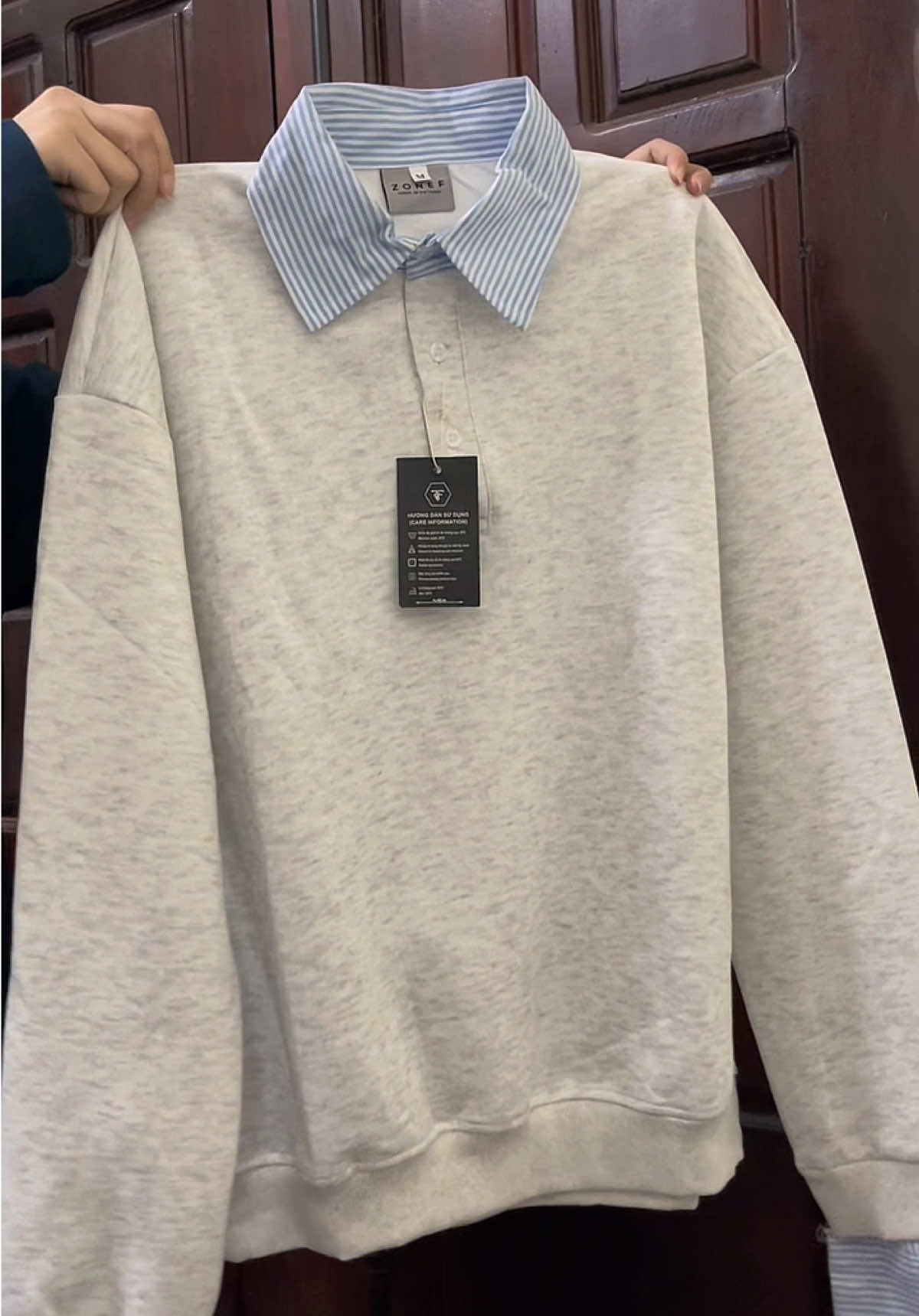 Áo sweater phối cổ sơ mi độc lạ #aoni #sweater #aothoitrang #zonef #xh  