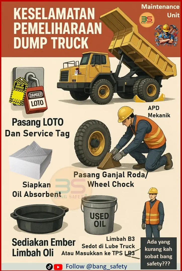 Prosedur Keselamatan Maintenance/ Perbaikan Dump Truck di Tambang.  Pekerjaan mekanik di tambang berat dan berisiko. Segala aspek Keselamatan wajib dipatuhi agar pekerjaan selesai dengan aman dan selamat.  #maintenance #mekaniktambang #loto #safetyfirst 