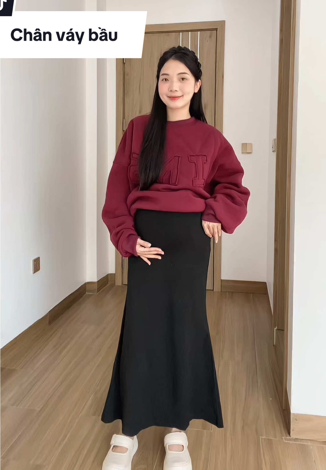 Chiếc chân váy bầu đuôi cá mà mặc từ hè sang đông luôn nha các mom ơi #chanvaybau #chanvaybauduoica #mebau #thoitrangbau #dobau 