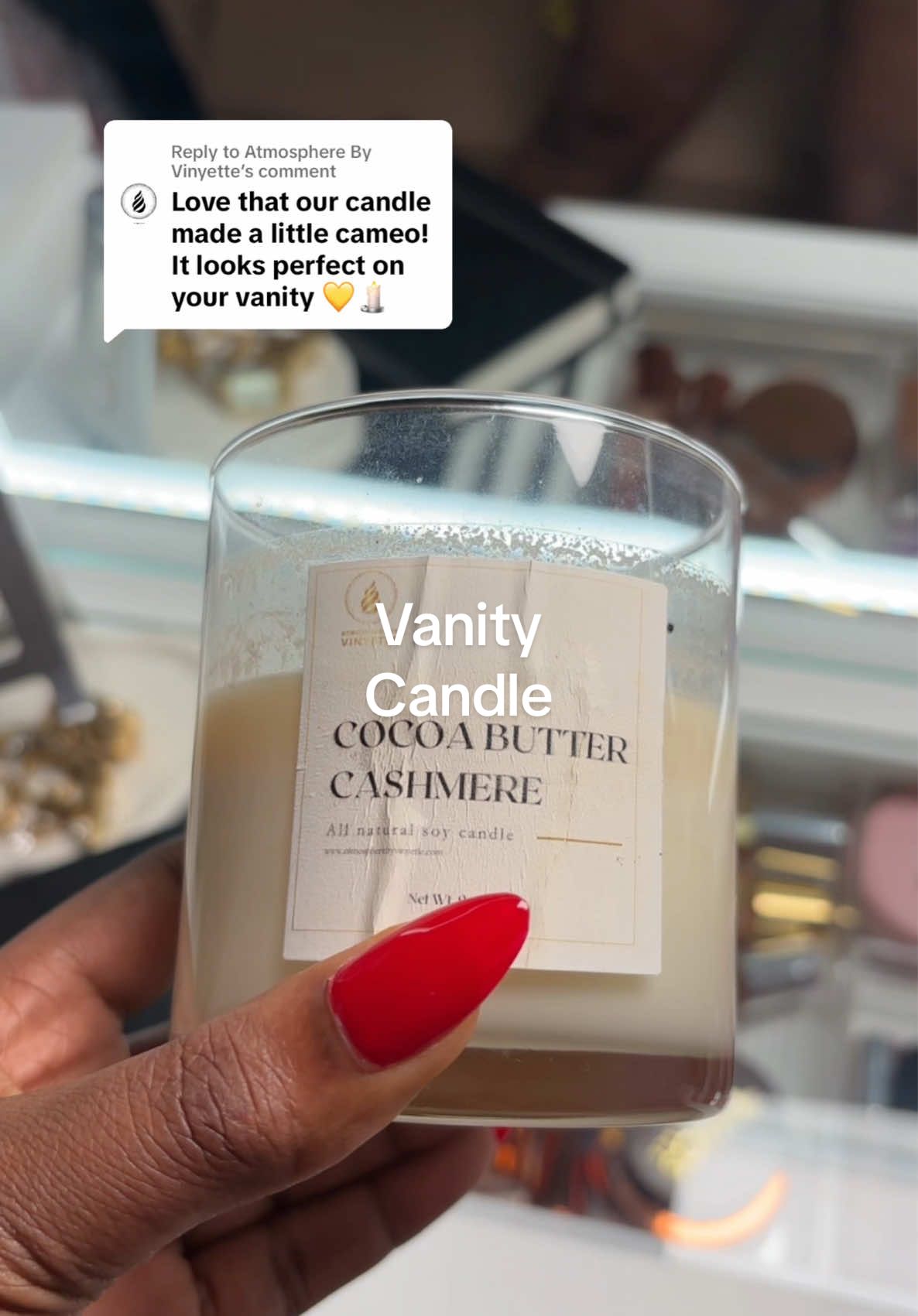 Replying to @Atmosphere By Vinyette A cocoa butter candle!?! Sign me up she’s so warm and cozy. 🥰❤️ support @Atmosphere By Vinyette  #candle #candlebusiness #candletok #soycandles #cocoabutter 