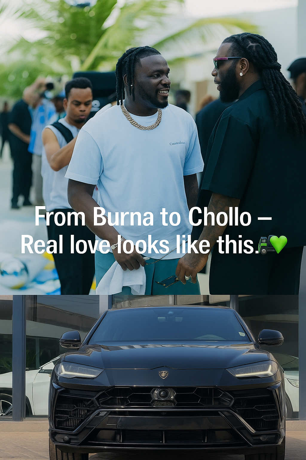 CONGRATULATIONS, CHOLLO 🎉 Burna sends his regards. Loyalty rewarded , he crashed his Cybertruck, and Burna sent him another car.  #AbujaCar #burnaboy #chollo 