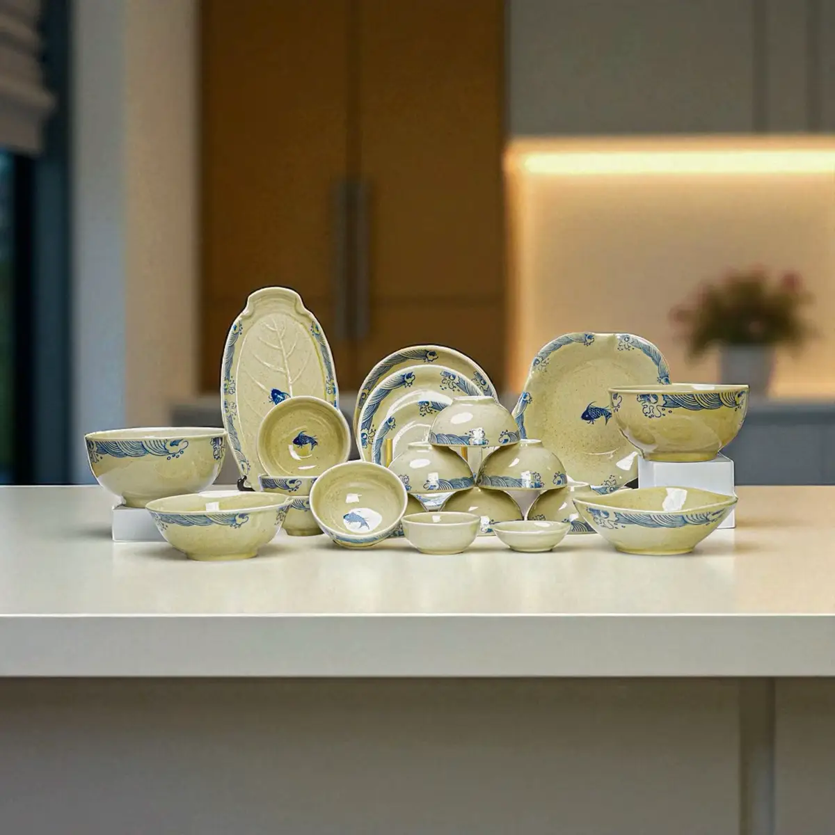 “ Biển nghe sóng vỗ từng lớp xa….. “ Bộ bát đĩa sóng và cá có 3 phân loại 17 món 18 món 21 món Phù hợp với gia đình từ 6-10 người #batdia #gomsubattrang #batdiabattrang #gomsulinhkhang #battrang 