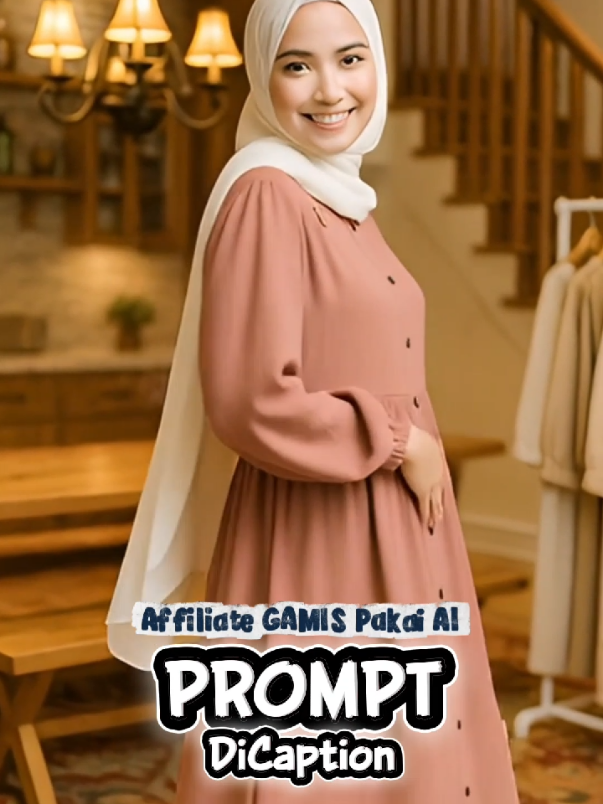 𝐊𝐨𝐧𝐭𝐞𝐧 𝐀𝐟𝐟𝐢𝐥𝐢𝐚𝐭𝐞 𝐏𝐚𝐤𝐚𝐢 𝐀𝐈 > 𝐆𝐀𝐌𝐈𝐒 . 1.Buka Chatgpt 2.Upload gambar produk 3.Copy-paste prompt ini : . 𝐏𝐑𝐎𝐌𝐏𝐓 𝐆𝐀𝐌𝐁𝐀𝐑  [buat gambar Fotografi realistis 9:16 seorang wanita muda berdiri di ruangan dalam rumah minimalis bernuansa hangat. Ia mengenakan [gamis model basic atau gamis polos kancing depan (button-down dress)] persis seperti foto yang saya upload. Wajahnya tersenyum lembut menghadap kamera. latar belakang Ruang tamu bergaya rustic modern dengan dominasi material kayu alami. Terdapat meja panjang dari kayu solid dengan dua bangku panjang di atas karpet bermotif klasik warna merah dan krem. Area ruang memiliki kabinet kayu dengan permukaan batu alam, lampu gantung bergaya vintage dengan kap kain hangat, serta pencahayaan lembut yang menciptakan suasana hangat dan nyaman. Langit-langit dan balok kayu terlihat alami, dengan tangga kayu menuju lantai atas di sisi kanan ruangan. Pencahayaan hangat, interior rapi dan elegan, cocok untuk latar belakang konten gaya cozy home. serta gantungan gamis dengan beberapa gamis netral. seperti pemotretan katalog fashion gamis eksklusif.] . 𝐏𝐑𝐎𝐌𝐏𝐓 𝐕𝐈𝐃𝐄𝐎 1.Buka DIGEN AI 2.Upload gambar dr Chatgpt 3.Copy-paste prompt ini : . [Video realistis 9:16 seorang wanita muda berhijab putih mengenakan gamis basic polos kancing depan warna dusty rose, berdiri di ruang tamu bergaya rustic modern bernuansa kayu hangat. Ia tersenyum lembut ke arah kamera lalu perlahan berputar ke kanan dan ke kiri untuk memperlihatkan gamis yang ia kenakan. Gerakannya anggun, kain gamis tampak lembut dan jatuh alami. Pencahayaan hangat, suasana ruangan cozy dan elegan seperti pemotretan katalog fashion muslimah eksklusif.] . 𝐏𝐑𝐎𝐌𝐏𝐓 𝐋𝐄𝐍𝐆𝐊𝐀𝐏 𝐃𝐈 𝐁𝐈𝐎 . #kontenaffiliatepakaiai #kontenAI #kontenaffiliatetanpamuka #promptchatgpt #kontengamis 