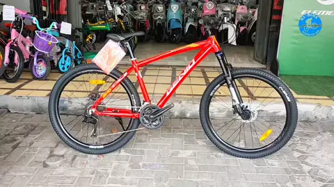 sepeda gunung MTB 27.5 inch Genio M543🤩 dengan spesifikasi: frame Alloy  shifter 3x8 speed fork steel travel 120 handlebar steel stem Genio Rims Alloy double wall 32H harga hanya 1.500.000 saja😉 yuk buruan co di online shop kami🫶 #rjbikekarawang ##mtbb #genio #fyppppppppppppppppppppppp 
