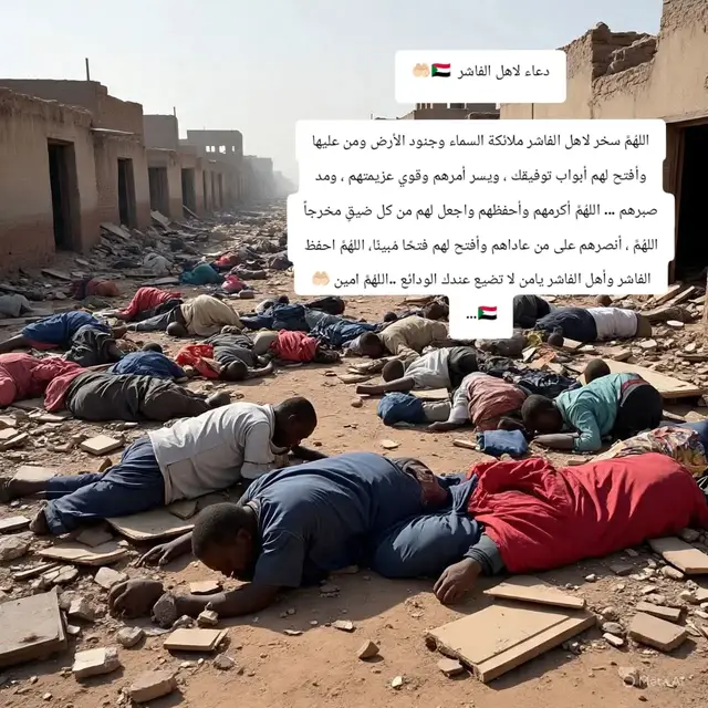 #دعاء لاهل الفاشر  🇸🇩🤲🏻 اللهُمَّ سخر لاهل الفاشر ملائكة السماء وجنود الأرض ومن عليها وأفتح لهم أبواب توفيقك ، ويسر أمرهم وقوي عزيمتهم ، ومد صبرهم ... اللهُمَّ أكرمهم وأحفظهم واجعل لهم من كل ضيقٍ مخرجاً اللهُمَّ ، أنصرهم على من عاداهم وأفتح لهم فتحًا مُبينًا، اللهُمَّ احفظ الفاشر وأهل الفاشر يامن لا تضيع عندك الودائع ..اللهُمَّ امين 🤲🏻🇸🇩…