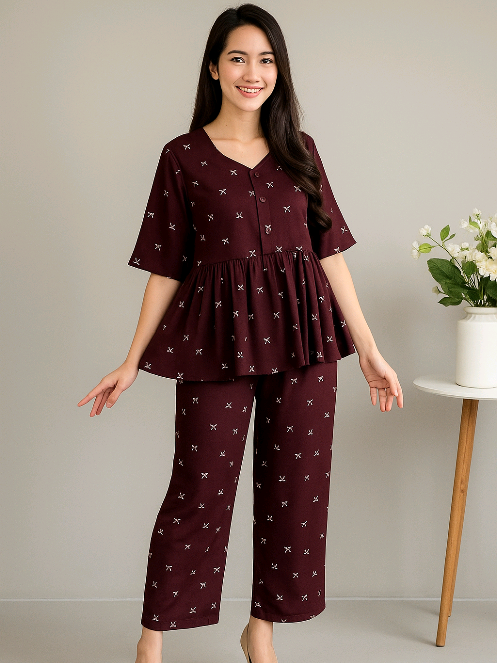 Amariel Wishme One Set Piyama Setelan Atasan Baju Pendek Celana Panjang Tidur - Kancing Bumil Busui Friendly Kerah Nyaman #piyamatidur #piyamawanita #piyamadewasa #bajutidur #onesetwanita 