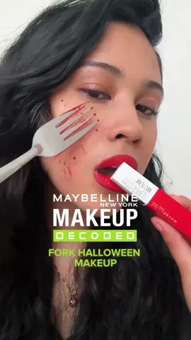 Just me, my fork 🍴, and Superstay Matte Ink in Dancer 🩸💉hauntingly fierce and totally transfer-proof 👻💄 #MakeupDecoded #maybellinemakeupdecoded #MaybellinePH #mnysocialcrew 