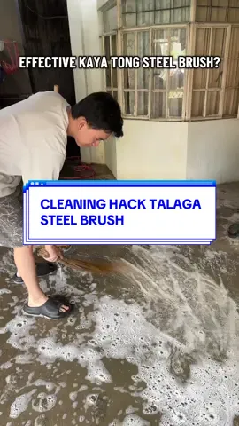Isang brush lang, tanggal agad years of dumi. #steelbrush #stainlesssteelbrush #floorscrub #mosscleaning #cleaninghack 