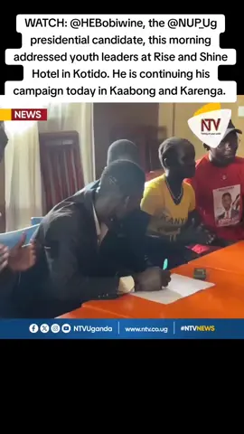 WATCH: @HEBobiwine, the @NUP_Ug  presidential candidate, this morning addressed youth leaders at Rise and Shine Hotel in Kotido. He is continuing his campaign today in Kaabong and Karenga. #NTVNews #UgandaDecides2026
