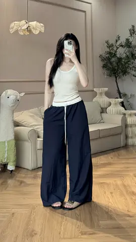 Quần Gió Form Suông Cạp Trắng  #review #oufits #fyp  