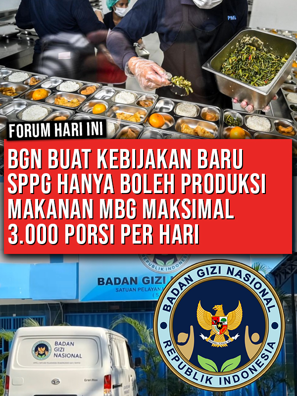 BGN BUAT KEBIJAKAN BARU SPPG HANYA BOLEH PRODUKSI MAKANAN MBG MAKSIMAL 3.000 PORSI PER HARI Kapasitas porsi makanan harian yang disiapkan oleh setiap Satuan Pelayanan Pemenuhan Gizi (SPPG) dalam Program Makan Bergizi Gratis (MBG) kini dibatasi. Kebijakan ini tertuang dalam Keputusan Kepala Badan Gizi Nasional (BGN) Nomor 244 Tahun 2025 tentang Perubahan Ketiga atas Petunjuk Teknis Penyelenggaraan Bantuan Pemerintah untuk Program MBG Tahun Anggaran 2025. Dalam kebijakan tersebut disebutkan bahwa setiap SPPG tidak boleh melayani lebih dari 3.000 porsi per hari. Baca lainnya di forumkeadilan.com #bgn #programmbg #makanbergizigratis #kebijakanpemerintah #bantuanpemerintah #gizi #spbg #bataskapasitas #porsimakanan #beritagizi #forumkeadilan