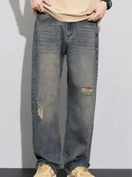 Quần baggy jean nam ống rộng rách gối màu xanh retro chất bò  co giãn nhẹ #quanjean #xuhuongtiktok 