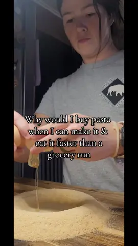 2 cups flour 3 eggs 2T oil knead until dough forms (you may need to add a tiny bit of flour or water depending on egg size) let rest 30 minutes. roll & cut. #homemade #pasta #homesteading #freshpasta #fy 