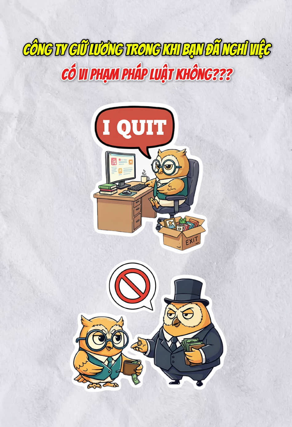 🎯 Bạn nghỉ việc nhưng công ty vẫn giữ lương? — bạn có biết luật nói gì không? 📚 Bộ luật Lao động Việt Nam quy định rằng doanh nghiệp phải thanh toán toàn bộ khoản tiền cho người lao động khi chấm dứt hợp đồng. Nhiều người hiểu sai nên thường bị thiệt. 🗣️ Follow để đi làm không còn nỗi lo ăn mì tôm cuối tháng!!! #LuậtLọng #BộLuậtLaoĐộngViệtNam #TìnhHuốngThựcTế #KiếnThứcPhápLuật #LuậtChoMọiNgười