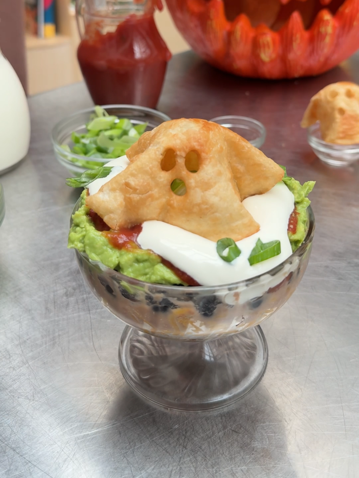 Spooky 7-Layer Dip! Seven layers of fright 🧟‍♂️🧀 #fyp#usa🇺🇸#dip#Halloween