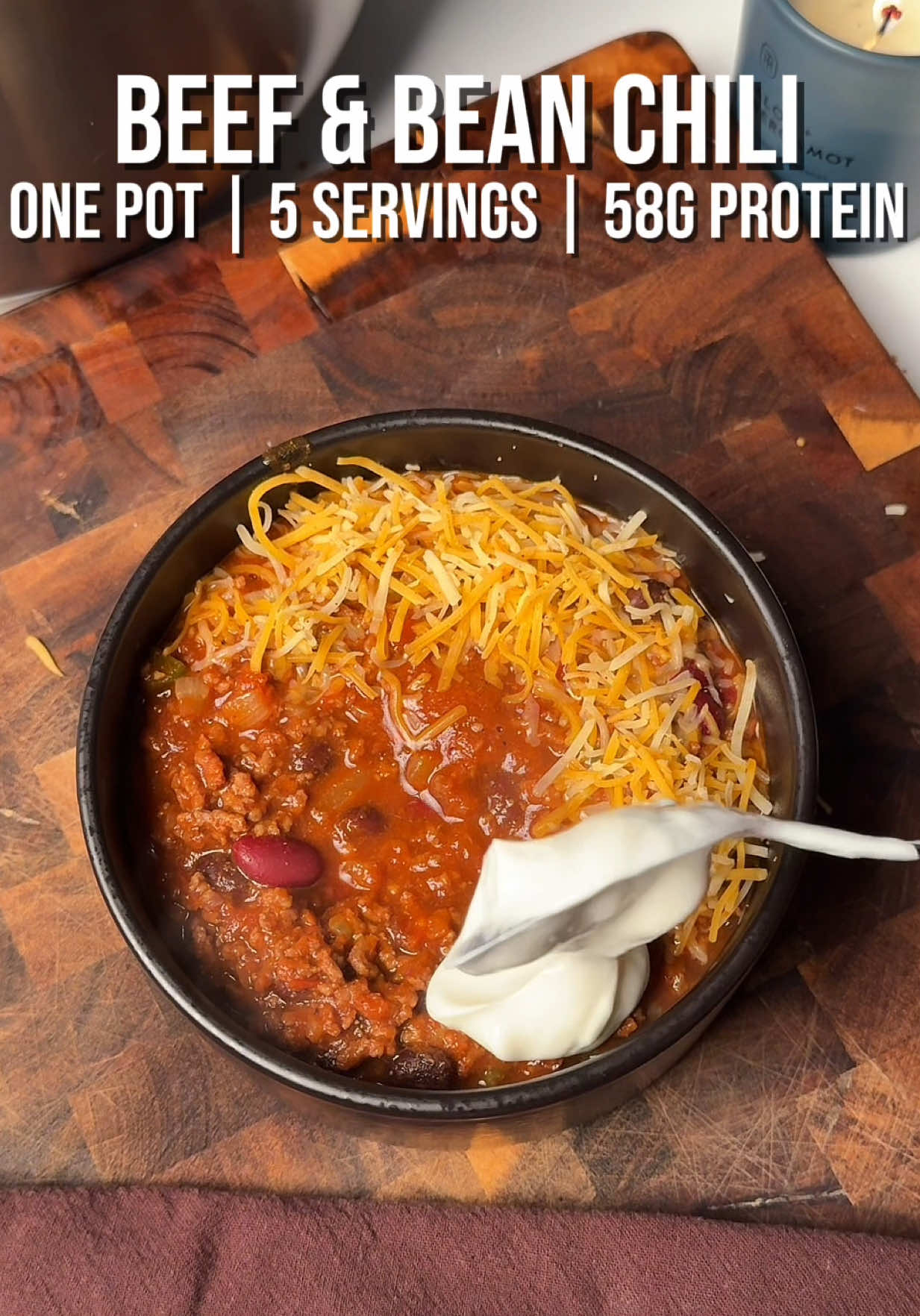 High-Protein Beef & Bean Chili Servings: 5 Macros (per serving): 480 calories, 58g protein, 10.5g fat, 43g carbs Verse of the day 🙏🏽 proverbs 10:17 Whoever heeds discipline shows the way to life, but whoever ignores correction leads others astray. Ingredients 2.25 lb 96% lean ground beef 1 medium yellow onion, diced 1 green bell pepper, diced 2 cloves garlic, minced 2 cans (15 oz each) black beans, drained & rinsed 1 can (28 oz) crushed tomatoes 1 cup Kettle & Fire beef bone broth 2 tbsp tomato paste 1 tsp soy sauce 1 tsp Worcestershire sauce 1 tsp apple cider vinegar Juice of ½ lime (added at the end) Instructions 1. Heat a large pot over medium-high heat. Lean ground beef. Season with ½ tsp salt and let it sear undisturbed for 2–3 minutes before stirring. Cook until browned and caramelized, then drain excess liquid (keep the browned bits — that’s flavor). 2. Add 1 diced onion and 1 diced green bell pepper. Cook 3–4 min until softened, then stir in 2 minced garlic cloves, 1 tsp soy sauce, and 1 tsp Worcestershire sauce. Cook 1 more min until fragrant. 3. Stir in 2 tbsp tomato paste along with: 2½ tbsp chili powder, 1½ tsp smoked paprika, ½ tsp cayenne pepper, ½ tsp crushed red pepper flakes, 1½ tsp cumin, ½ tsp garlic powder, ½ tsp onion powder, ¼ tsp dried oregano, 5g cocoa powder, 1 tsp brown sugar, 2 tsp kosher salt, and 1 tsp black pepper. Toast 2–3 min until the paste darkens and the pot smells rich and smoky. 4. Add 1 can crushed tomatoes, 2 cans black beans, and 1 cup beef bone broth. Stir well to deglaze the pot. Bring to a light simmer, then reduce heat to medium-low. 5. Simmer uncovered 25–30 min, stirring occasionally, until thick and rich. Add a splash more broth if it gets too thick. 6. Turn off heat. Stir in 1 tsp apple cider vinegar and the juice of ½ lime. Taste and adjust seasonings as needed.  High-Protein Toppings 0% Greek yogurt (instead of sour cream) Fat-free shredded cheddar Diced jalapeño, red onion, or green onion Fresh cilantro