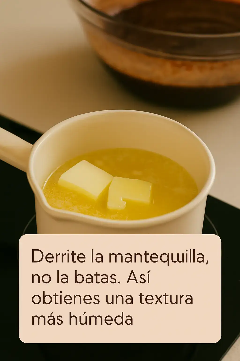 💜 Derrite, no batas: el secreto de la textura perfecta ¿Quieres brownies que se sientan como un abrazo cálido? El truco está en la mantequilla. Al derretirla en vez de batirla, transformas la mezcla en una experiencia más húmeda, más intensa… más inolvidable.   La mantequilla fundida se integra como un susurro en la masa, creando esa textura que se derrite en boca y deja huella en el corazón. ✨ Este paso no es técnico, es emocional. Derrite con intención. Mezcla con cariño. Hornea con alma. ¿Te gustó este tip?   Tenemos muchos más secretos que transforman recetas en recuerdos.   👉 Descúbrelos en nuestra página, el link está en el perfil. #Viral #fyp #paratiiiiiiiiiiiiiiiiiiiiiiiiiiiiiii #TipsDeCocina #TipsDeCocina 