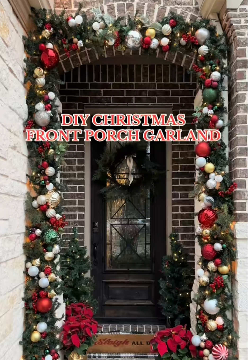 Transform your front porch into a winter wonderland with this enchanting DIY Christmas garland.🎄In just under three hours, you can create a festive masterpiece that will welcome guests with holiday cheer. Gather your creativity and a few simple materials to embark on this joyful project. Comment “PORCH” and I’ll send you the links to everything or shop the links in my LTK — link in bio.   Front Porch Decorations, DIY Outdoor Decorations, Decorate with Me, DIY Decor on a Budget, Outdoor Christmas Decorating #frontporchdecor #christmasfrontporch #christmasdecor #diyhomedecor #outdoorchristmasdecor            