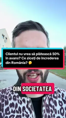 Vorbeam cu un client care nu voia să plătească nici 50% comision în avans, până nu vin lucrătorii. Ce părere aveți de nivelul de încredere interumană din societatea românească? 🤔 Spuneți în comentarii! 👇 #Incredere #Vanzari #SocietateRomaneasca #TikTokRomania #fyp 