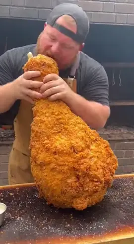 Hungry man eating giant fried chicken leg piece🍗 #giant #giants #kfc #fyp 