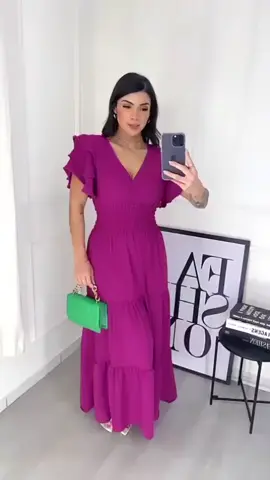 Vestido Longo Feminino Festa Casamento Formatura Batizado Duna Premium Manga Babado Dia das Mães #vestidolongo #feminino #festa #casamentos #formatura 