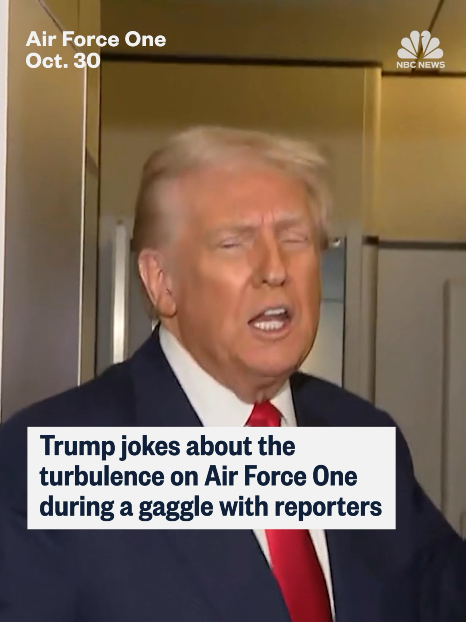 President #Trump jokes about the turbulence aboard Air Force One during a mid-air gaggle with reporters as he returned home from his week-long trip in #Asia.